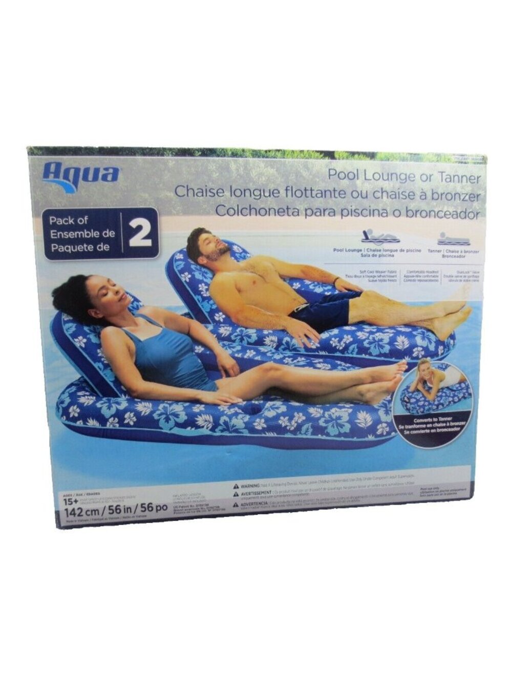 New open Box Aqua 2-In-1 Pool Lounge or Tanner Luxury Pool Lounges 2-pack